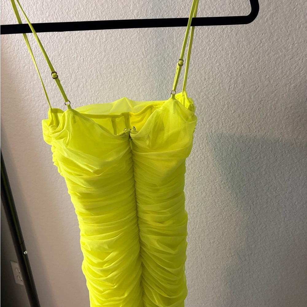 Neon Yellow Mesh Bodycon Dress - Picture 6 of 6